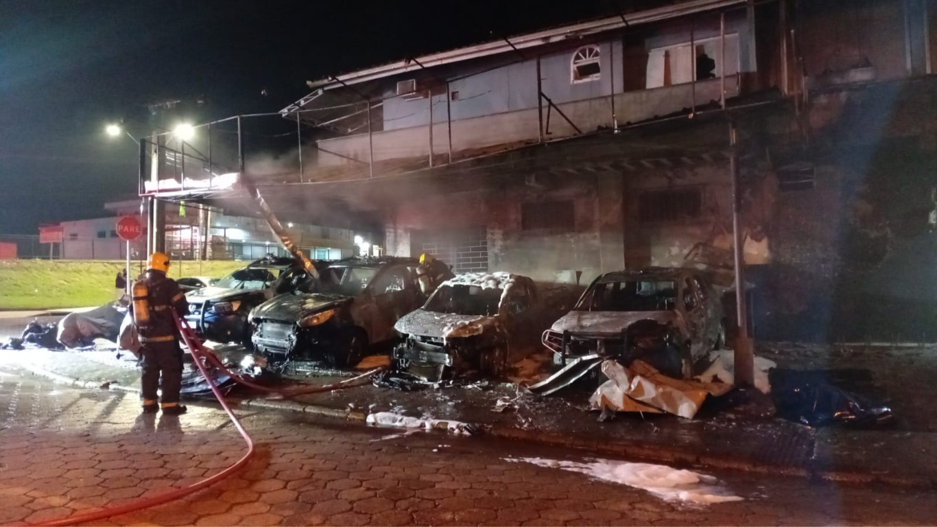Incêndio criminoso destrói viaturas e parte do prédio de secretaria de segurança em SC incendio-criminoso-destroi-viaturas-e-parte-do-predio-de-secretaria-de-seguranca-em-sc