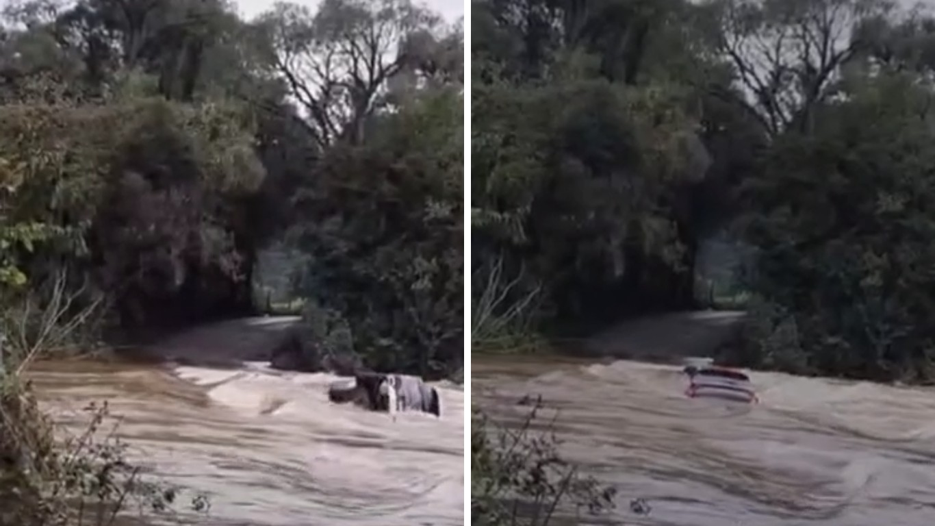 Família é resgatada instantes antes de carro ser arrastado pela força de rio na Serra de SC; VÍDEO familia-e-resgatada-instantes-antes-de-carro-ser-arrastado-pela-forca-de-rio-na-serra-de-sc;-video