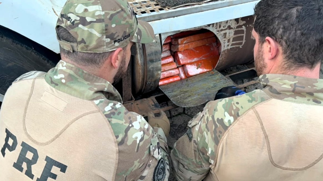 Cão farejador descobre 581 quilos de maconha em tanque de combustível de carreta em SC cao-farejador-descobre-581-quilos-de-maconha-em-tanque-de-combustivel-de-carreta-em-sc