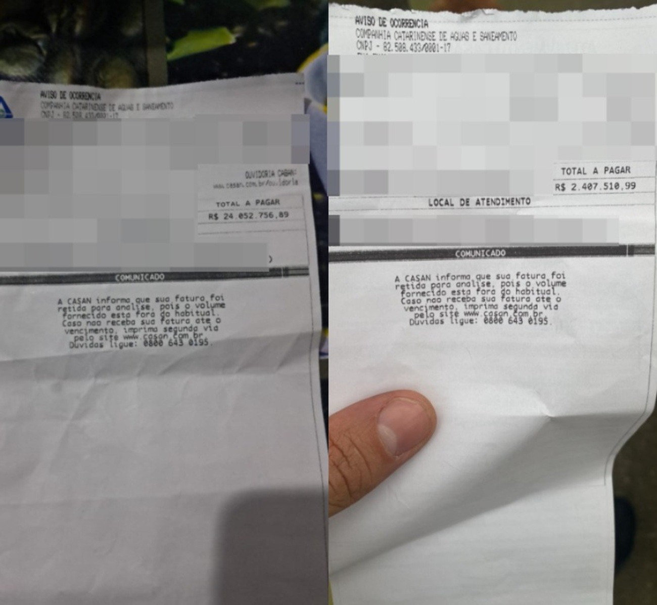 Moradores recebem conta de água no valor de R$ 24 milhões em SC: ‘Fiquei sem acreditar’ moradores-recebem-conta-de-agua-no-valor-de-r$-24-milhoes-em-sc:-‘fiquei-sem-acreditar’