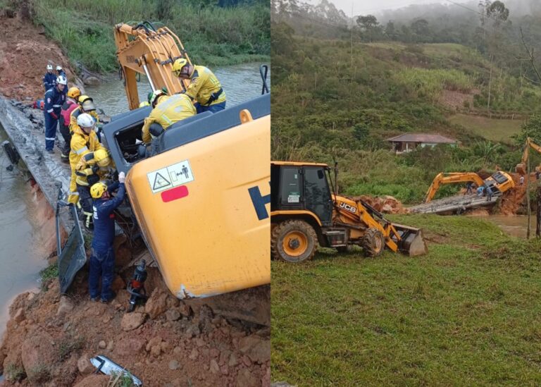 Trabalhador fica nove horas preso entre ponte e retroescavadeira após queda em ribanceira em SC trabalhador-fica-nove-horas-preso-entre-ponte-e-retroescavadeira-apos-queda-em-ribanceira-em-sc