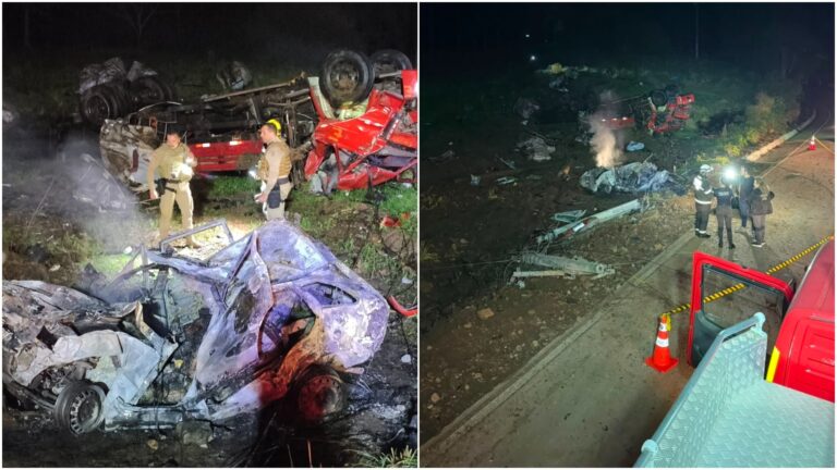 Quatro pessoas morrem em batida entre caminhão e carro seguida de incêndio no Oeste de SC quatro-pessoas-morrem-em-batida-entre-caminhao-e-carro-seguida-de-incendio-no-oeste-de-sc
