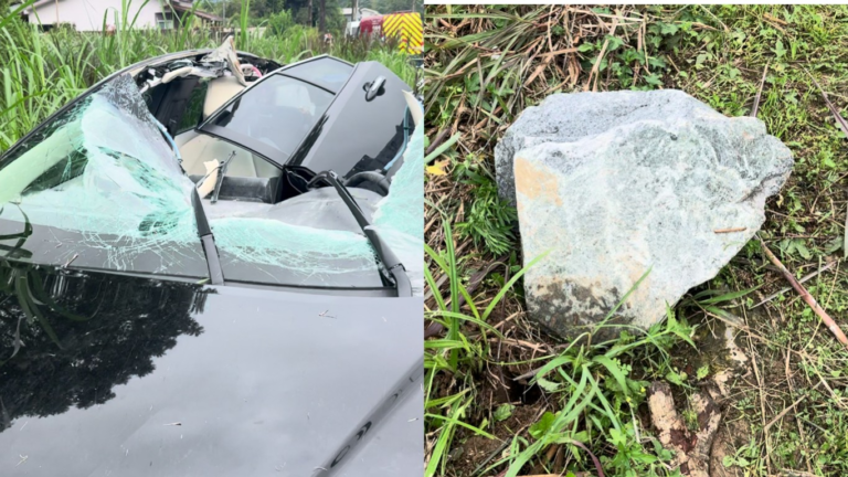 Pedra de 50 kg cai de caminhão, atinge carro e deixa motorista gravemente ferida em SC pedra-de-50-kg-cai-de-caminhao,-atinge-carro-e-deixa-motorista-gravemente-ferida-em-sc